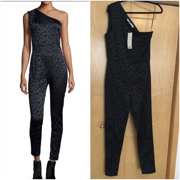 Veronica Beard Pants - Veronica Beard One-Shoulder Satin Jumpsuit, Black